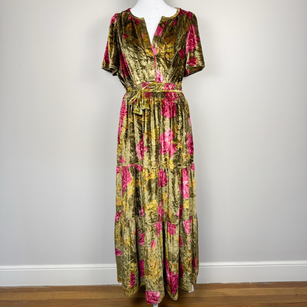 Anthropologie Velvet Somerset Maxi Dress Green and Pink Floral Size Medium - Picture 2 of 15